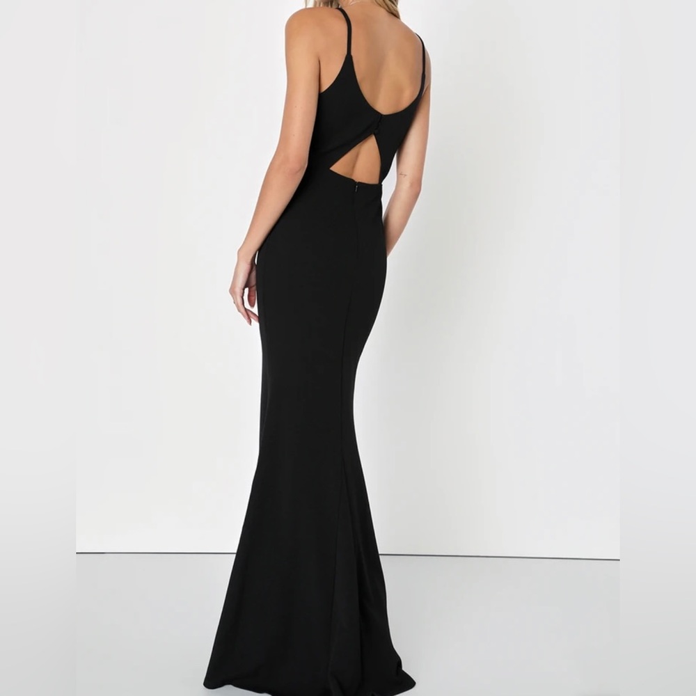 Lulus Moments Of Bliss Black Backless Mermaid Maxi Dress Size Small NWT